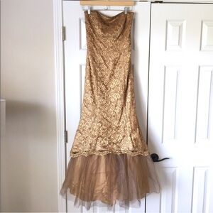 Vintage Y2K Mermaid Gold Lace & Tulle Prom Homecoming Dress Gown Size 11/12
